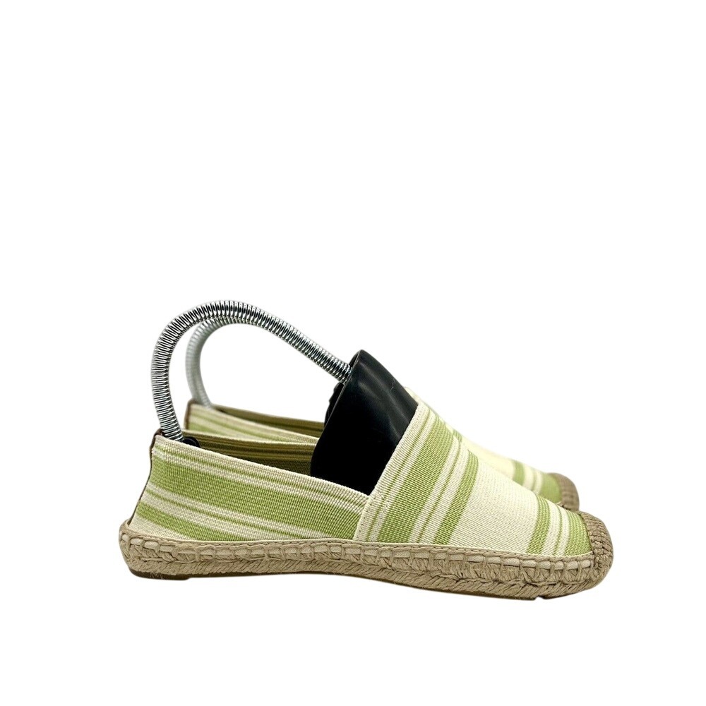 Tory Burch Ines Striped Canvas Espadrilles Green Cream 7M 12158560